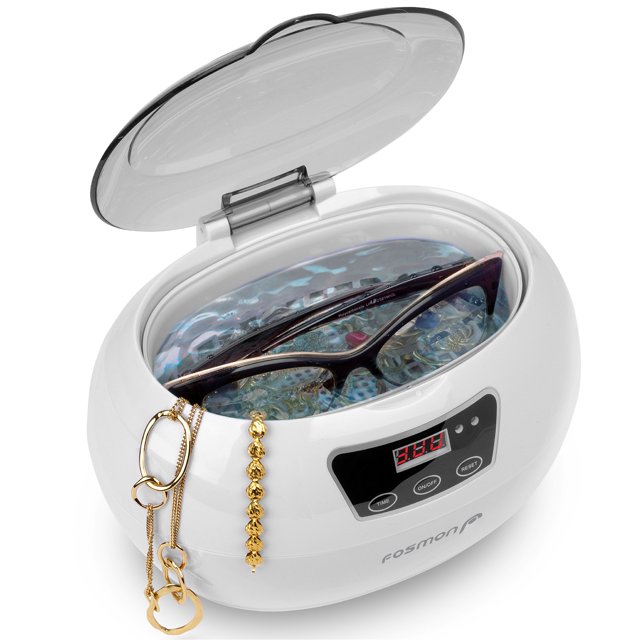 Fosmon Professional Ultrasonic Cleaner, Jewelry Polisher with Digital Timer (18 Preset Cycle, 600ML Stainless Steel Tank) for Eye Glasses, Watches, Earrings, Ring, Necklaces, Coins, Razors, Dentures