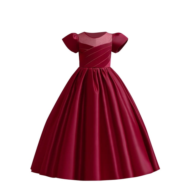 RXIRUCGD 2025 Vêtements d'Été pour Enfants Robe pour Enfants Couleur Unie Satin Robe Princesse Fête d'Anniversaire Mode Spectacle Robe Piano