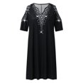 thumbnail image 4 of FcBaudy Robe à Manches Courtes à Col en V Longueur Genou, Robes d'Été pour Femmes, Robes pour Femmes Mode Femmes Décontractée Col en V Imprimé Ajouré Robe à Manches Courtes Robe Femme, 4 of 6