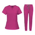 thumbnail image 3 of lionlar Nursing Uniforms Scrub Set V Neck Tops Jogger Pants Work suits for Healthcare Rose Red, 3 of 9