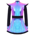 thumbnail image 1 of Moggemol Robe à Manches Longues Zippée avec Short Intégré, Patchwork Métallisé Brillant, Vêtements Extraterrestres pour Filles, Coloré 6, 1 of 6