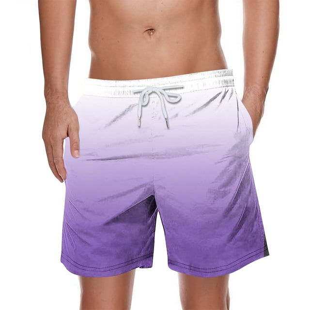 Plebaso Men's Gradient Color Shorts Casual Lightweight Beachwear Shorts Summer Classic Drawstring Shorts