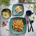 thumbnail image 2 of Gibson Elite Soho Lounge Square 16 Piece Stoneware Dinnerware Set, Teal/Black, 2 of 6