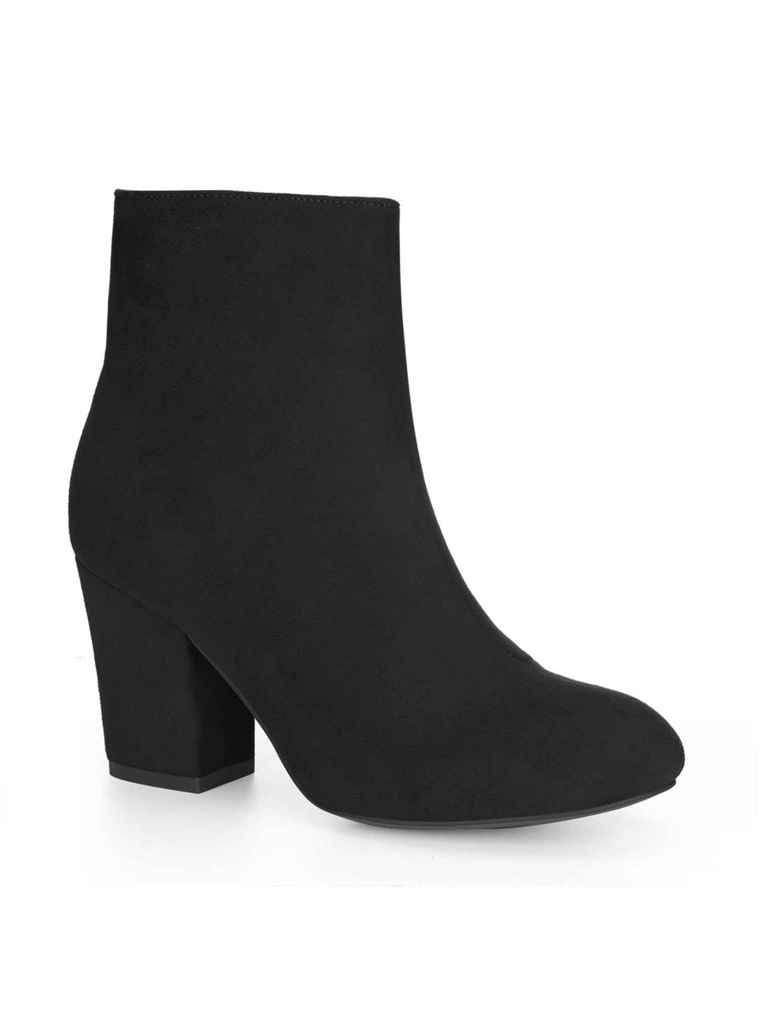 BLISSFUL STEP Bottines à Talon Bloc à Bout Rond pour Femmes avec Fermeture Éclair Latérale Noir 7