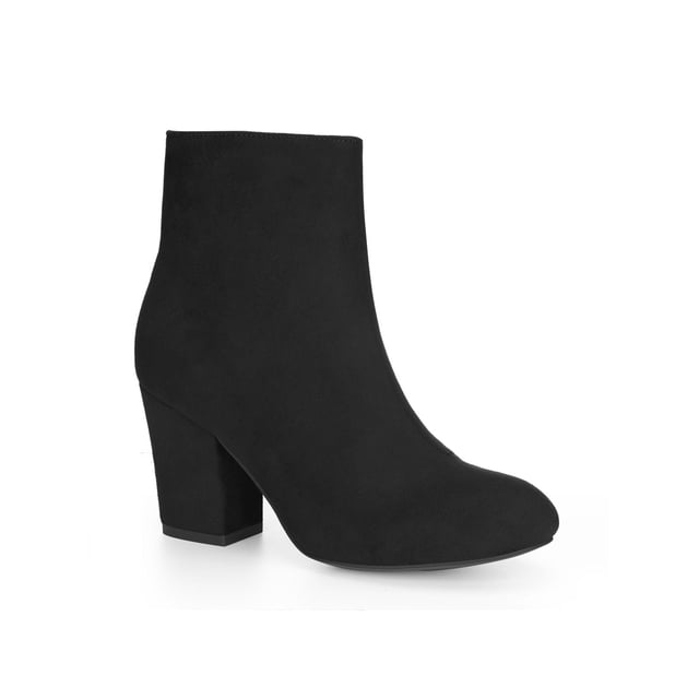 BLISSFUL STEP Bottines à Talon Bloc à Bout Rond pour Femmes avec Fermeture Éclair Latérale Noir 8
