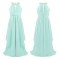 thumbnail image 2 of Oyolan Robe de Demoiselle d'Honneur pour Enfants Robe Longue en Chiffon Dos Nu pour Concours Soirée Danse Vert Menthe 4, 2 of 5