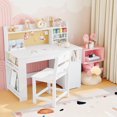 thumbnail image 1 of Kojooin Modern Desk and Chair Set, Multi-Functional Wooden Study Table with Tiltable Desktop, Hutch and Storage Cabinet, Space-Saving Desk Set for Home Use, 1 of 7
