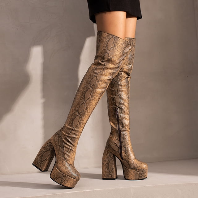 Cameland Patchwork Serpentine Platform Ultra High Heel Winter Ladies Over The Knee Boots