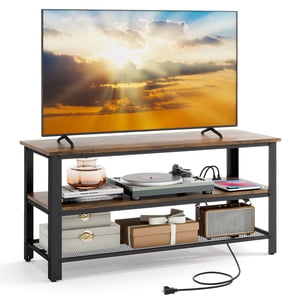 Patiojoy Industrial TV Stand Media Entertainment Center with 2-tier Open Storage Shelves & Metal Frame TV Cabinet for TVs up