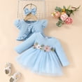 thumbnail image 4 of WEIYLL Outfits For Girls Long Sleeve Princess Floral Dress Ruffles Coat Tops Headbands Blue Clothes Set Size 18M, 4 of 6
