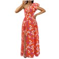 thumbnail image 2 of Ovzne Robes d'Été pour Femmes 2025 Robe pour Femme Mode Décontractée Col Incliné Dos Nu Jupe Longue à Volants Grande Taille Robe Maxi Robes Longues Liquidation, 2 of 7