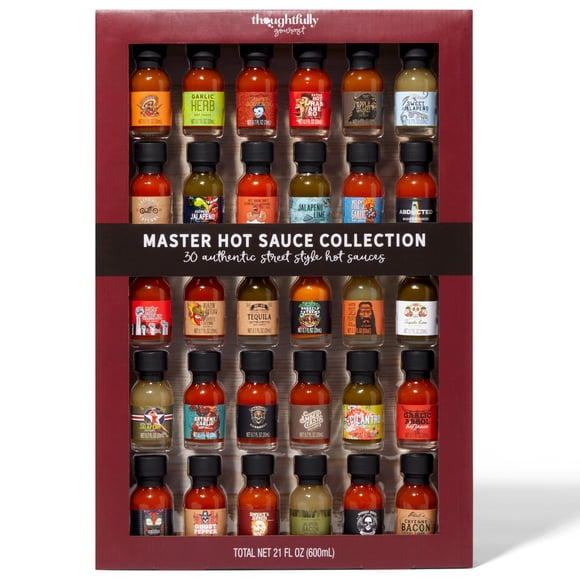 Thoughtfully Gifts, Flavors of the World Hot Sauce Sampler Gift Set, Inspired by International Hot Sauce Flavors, Set of 30