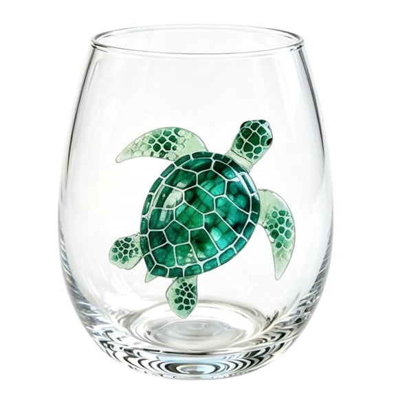 MMJ Verre à Vin Sans Pied à Thème Vie Marine Impression Aquarelle Bleue Gobelet Transparent pour Eau Jus Cocktails Nautique Déco de Bar à la Maison