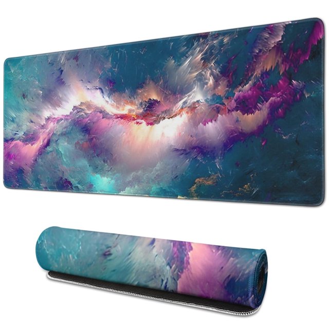 Large Non-Slip Rubber Base Gaming Mouse Pad (31.5x11.8 inches) with Stitched Edges - Colorful Galaxy Design: Transforms Your Desk & Gaming Setup