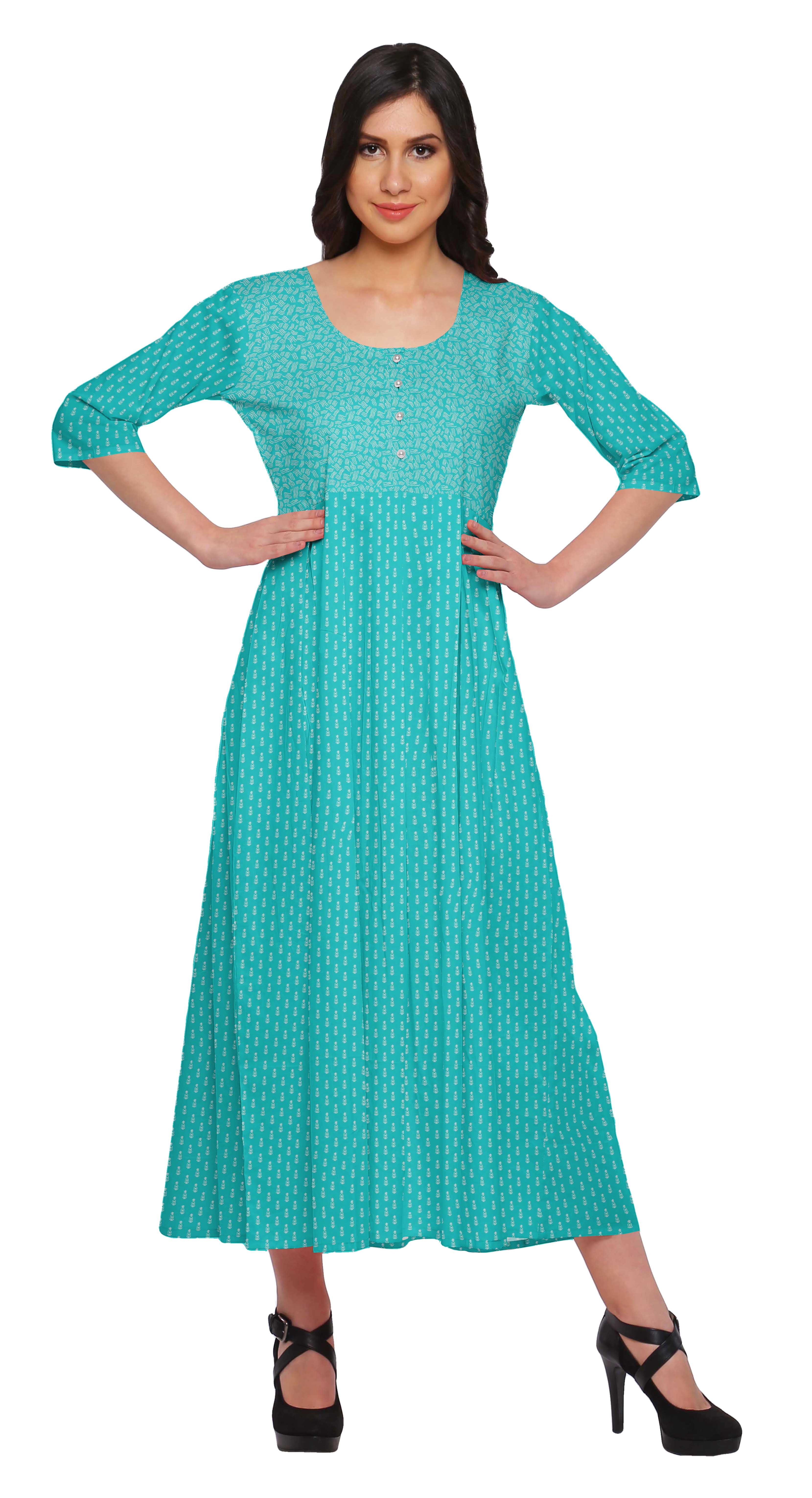 Moomaya Kurtis Imprimés Ligne A pour Femmes Kurta à Manches 3/4 Tunique d'Été