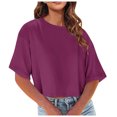 thumbnail image 1 of Plebaso Womens Cropped T-Shirts Short Sleeve Round Neck Tshirts Solid Color Casual Loose Basic Tops Tees, 1 of 6