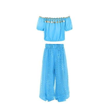 Hiiyo Little Girls Belly Dance Short Sleeve Crop Top Pants Dancewear Outfits