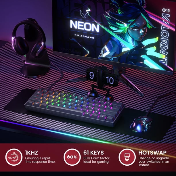 GK61 Mechanical Gaming Keyboard - 61 Keys Multi Color RGB