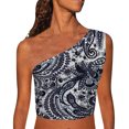 thumbnail image 1 of Leutsin Womens Print Tank Crop Tops Sleeveless One Shoulder Shirt Summer Charming Tees, 1 of 7