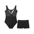 thumbnail image 4 of Moggemol Kids Girls Sheer Mesh Patchwork V-Back Dance Unitards Solid Color Sleeveless Bodysuit with Botty Shorts Set Black 6, 4 of 7