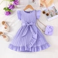 thumbnail image 2 of Splozh Tutu Robe pour Tout-Petits Filles Printemps Été Robes Manches Volantées Ligne A avec Poches Ceinturées Robe Décontractée de Fête pour Enfants Violet Pâle, 4-5 Ans, 2 of 6