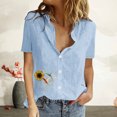 thumbnail image 2 of Dealovy Haut en Coton et Lin pour Femmes, Manches Courtes, Chemises Boutonnées, Col à Revers, Jolies Blouses à Imprimé Graphique, 2 of 7