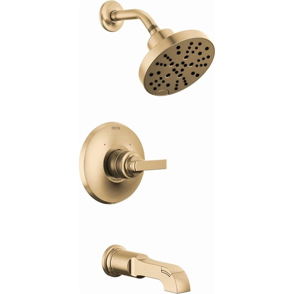 Delta Faucet Tetra 14 Series Gold Tub and Shower Faucet Set with H2Okinetic Shower Head, Shower Trim Kit, Shower Faucet, Bathtub Faucet, Lumicoat Champagne Bronze T14489-CZ-PR (Valve Not Included)