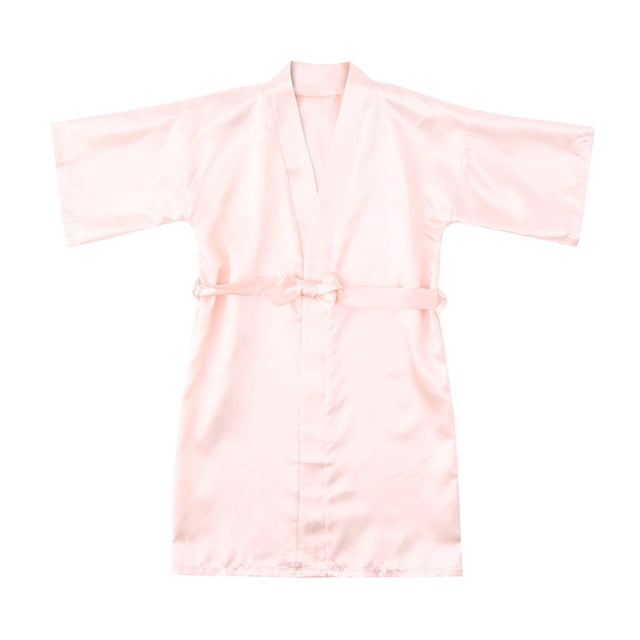TIEVOSA Girls Solid Silk Satin Kimono Robes Bathrobe Sleepwear Clothes 8-9 Years(Beige)
