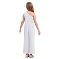 thumbnail image 2 of Sinleey Girls Ruffled Sequins Jumpsuit One Shoulder Wide Leg Long Pants Romper Wedding Prom Playsuit White 12, 2 of 6