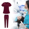 thumbnail image 2 of Xuanheng Ensemble de Sarrau pour Femme, Col en V, Manches Courtes, Uniforme de SPA Durable, Rouge, G, 2 of 8