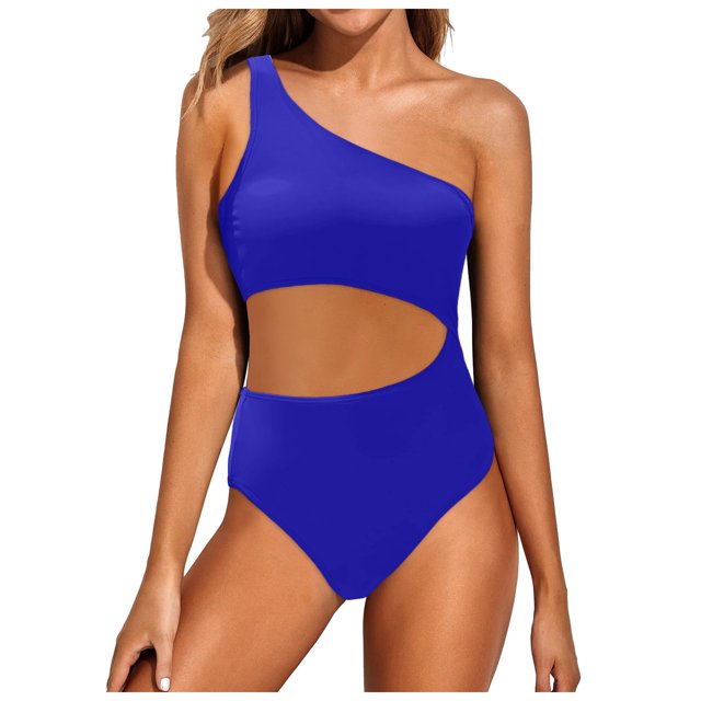 FhsagQ Women Swimsuit Sets Bikini Women One Shoulder 1 Piece Swimsuit for Women Bathing Suits Full Coverage Keyhole Swimwear Women Swimsuit Sets Open Crotch Blue L