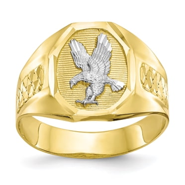 10K Rhodium Plated Yellow Gold & Rhodium Men's Eagle Ring