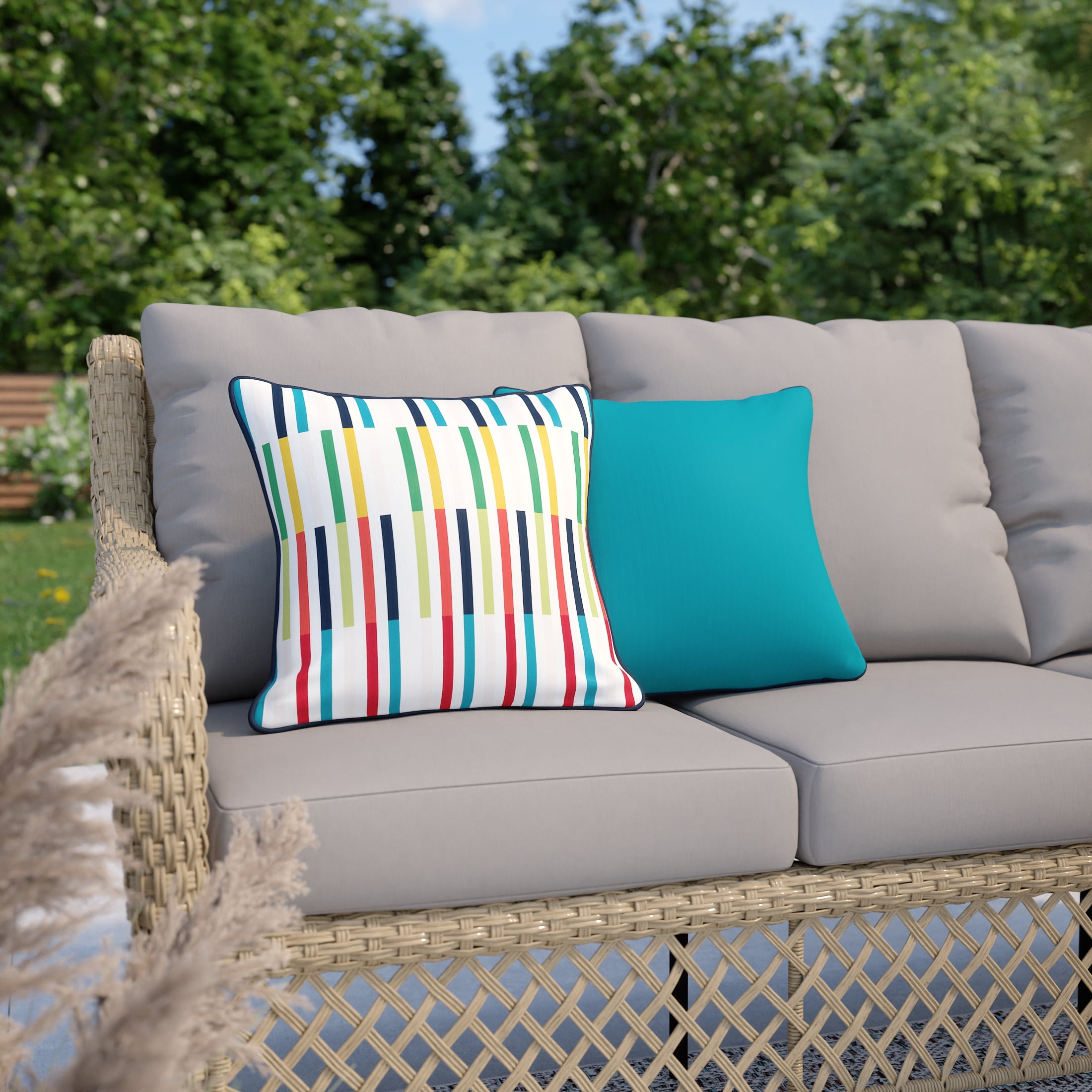 HOMETRENDS 16" x 16" Bright Stripes Outdoor Toss Cushion, Fade Resistant