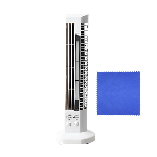 White Tower Bladeless Mini Fan Usb Desktop Fan 2 Wind Levels With Light 13X2.4X4.1 Inch For Home Office Quiet Breeze