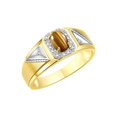 thumbnail image 4 of RYLOS Men's Rings Yellow Gold Plated Silver Classic 7X5MM Oval Gemstone & Diamond Ring Tiger Eye November Birthstone Rings For Men Size 11, 4 of 7