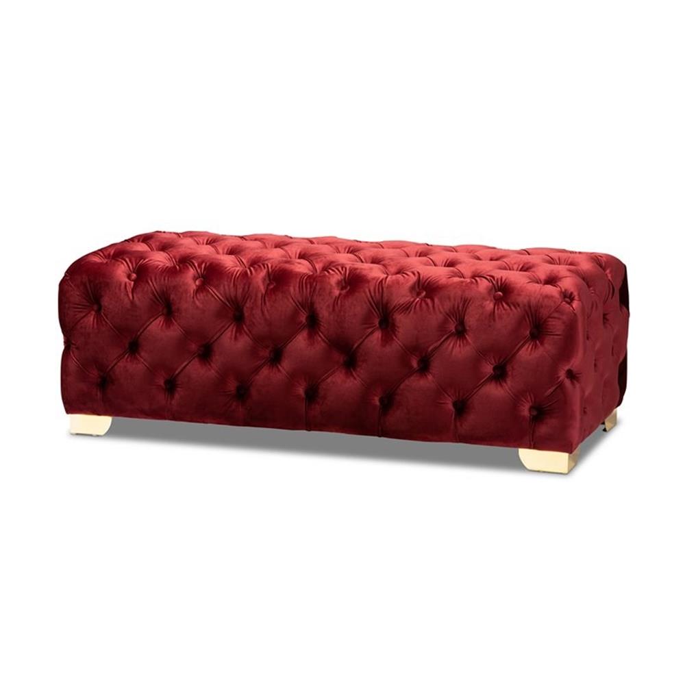 Baxton Studio Avara Ottoman Moderne en Velours Capitonné, Bourgogne et Or