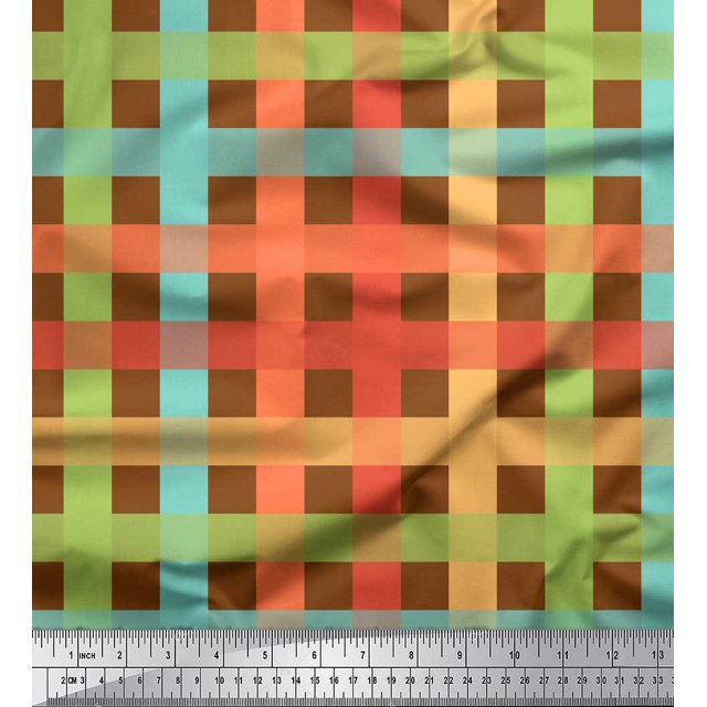 Soimoi Brown Georgette Viscose Fabric Check Check Print Sewing Fabric Yard 42 Inch Wide
