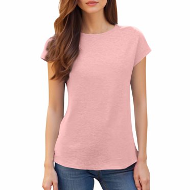 Baberdicy T-Shirts à Manches Courtes Décontractés Unis Amples à Col Ras du Cou pour Femmes Rose TTG