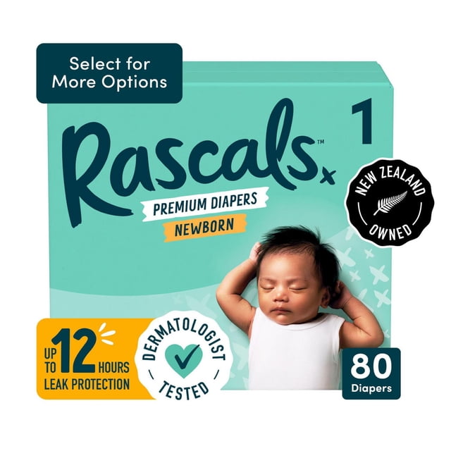Couches Rascals Premium, Taille 1, 80 unités