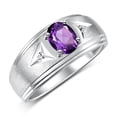 thumbnail image 3 of RYLOS Men's Rings Sterling Silver Classic 8X6MM Oval Gemstone &  Diamond Ring Amethyst February Birthstone Rings For Man Silver Rings Size 13, 3 of 7