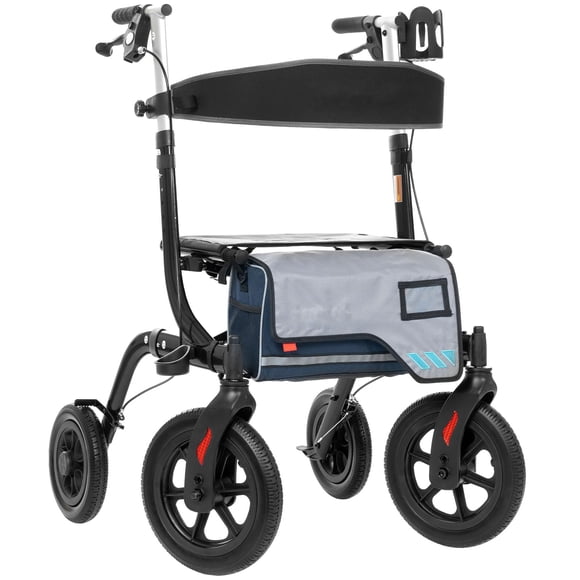 ZENART Rollator Walker 12" All-Terrain Wheel, Rolling Walker for Seniors with Seat, Black