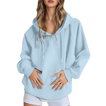 DuoJiaJ Women's Casual Pullover Hoodie Solid Color Raglan Sleeve Comfortable Fleece Sweatshirt Lightweight Warm Hooded Jacket For Everyday Wear Cotton Hoodies For Women