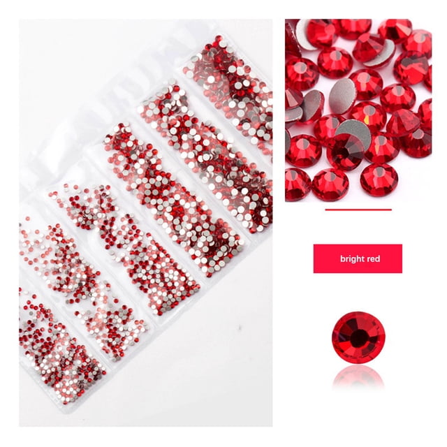 mmirethe Rhinestones Flat-Bottom Multi-faceted Sides DIY Handcraft Excellent Gloss Manicure Crystal Different Styles Mobile Phone Bright Red