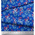 thumbnail image 2 of Soimoi Tissu Satin Modal Bleu Flocon de Neige & Baies Rouges Imprimé Tissu 1 Yard 42 Pouces de Large, 2 of 6