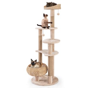 Costway 65" Tour Cattail avec Jute Scratching Posts Perch espadrilles Bed Balles de danse