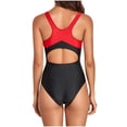 thumbnail image 3 of UPPADA Womens One Piece Swimsuits Athletic Training Swimwear Plus Size Bathing Suits Ruched Color Block Print Swimsuits Criss-Cross Back Crew Neck Athletic Training Swimwear Clearance Red,Xxl, 3 of 8