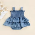 thumbnail image 4 of Baby Girl Romper Sleeveless Suspender Pleated Design Ruffle Hem Bottom Snap Button Cute Jumpsuit, 4 of 7