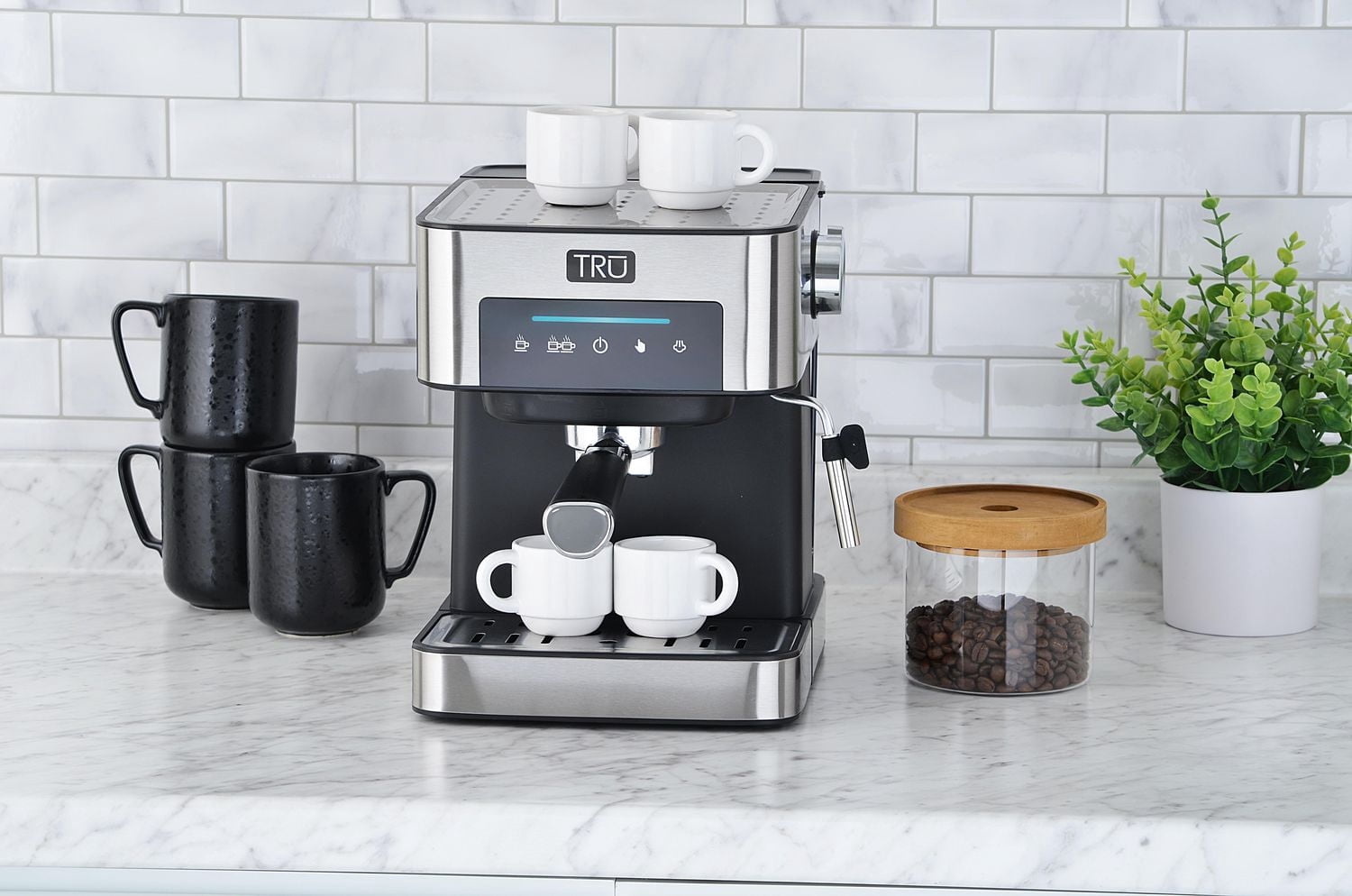 TRU 15-Bar Semi-Automatic Touch Screen Espresso Maker, Stainless Steel
