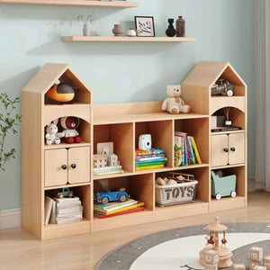 Vabches Bibliothèque pour enfants et rangement de jouets Organisateur, bibliothèque pour enfants, forme de château, mobilier de salle de jeux Étagère polyvalente pour les tout-petits pour organiser des jouets et des livres Magic Castle, Oak