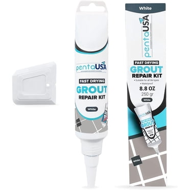 PentaUSA Coulis - Remplisseur de Coulis pour Carreaux, Trousse de Réparation de Coulis à Séchage Rapide, Restaurer et Renouveler les Lignes de Coulis - Flotteur de Coulis Inclus (250 g - Blanc)